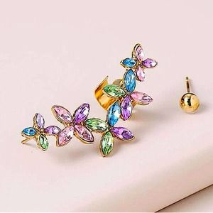 Gold Multicolor Flower Ear Cuff Climber Earring